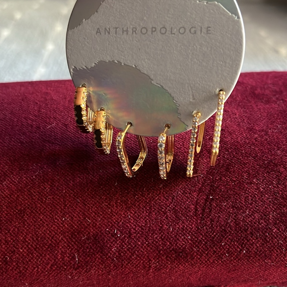Anthropologie Set of 3 Geometric Hoop Earrings